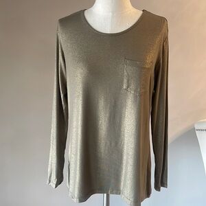 Lisa Rinna Belle Gray collection OVERSIDED stretch shimmer long sleeve top XS